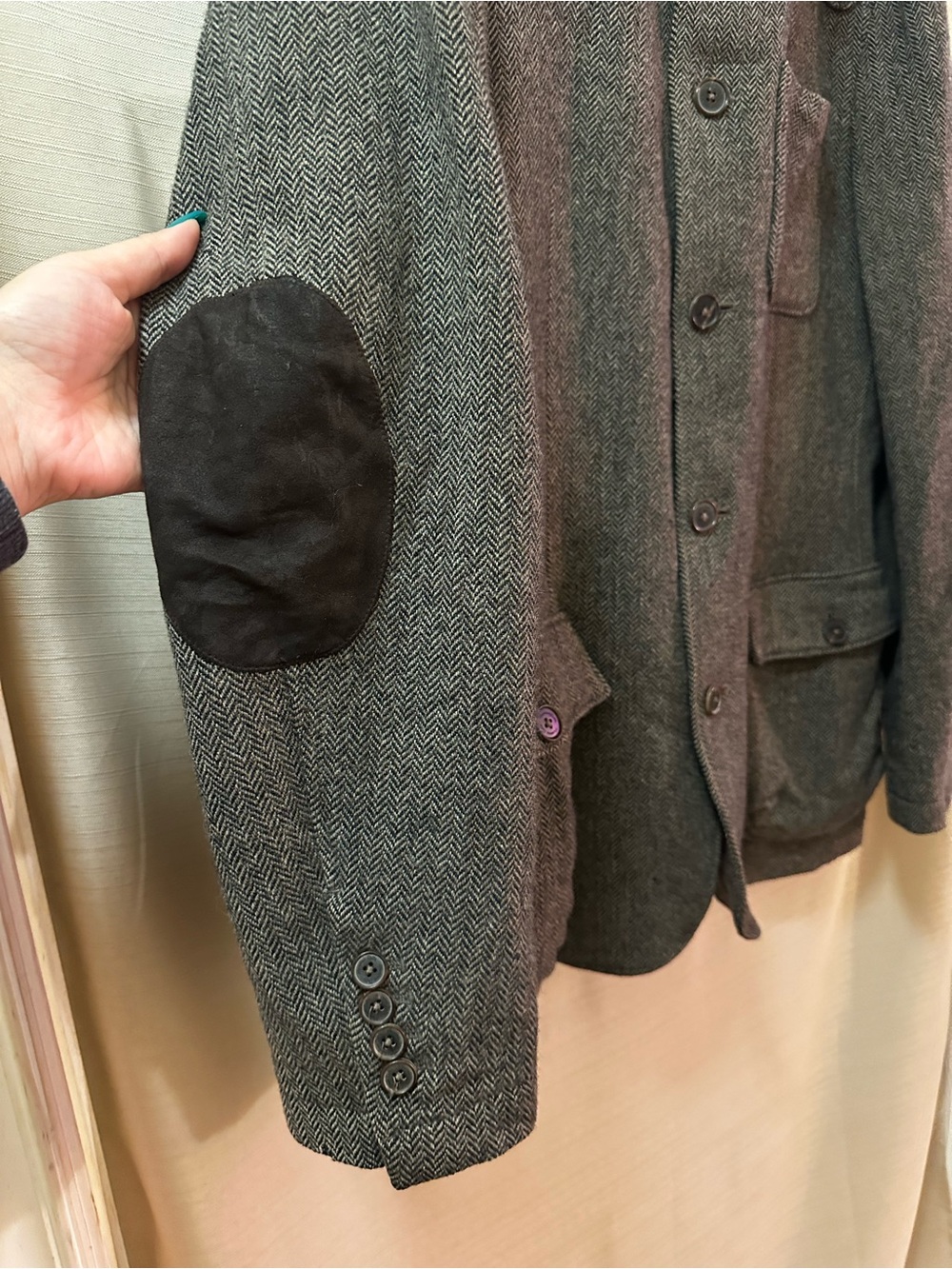 Massimo Dutti Extra Fine Wool Herringbone Military Field Jacket Elbow Patches - Picture 4 of 11